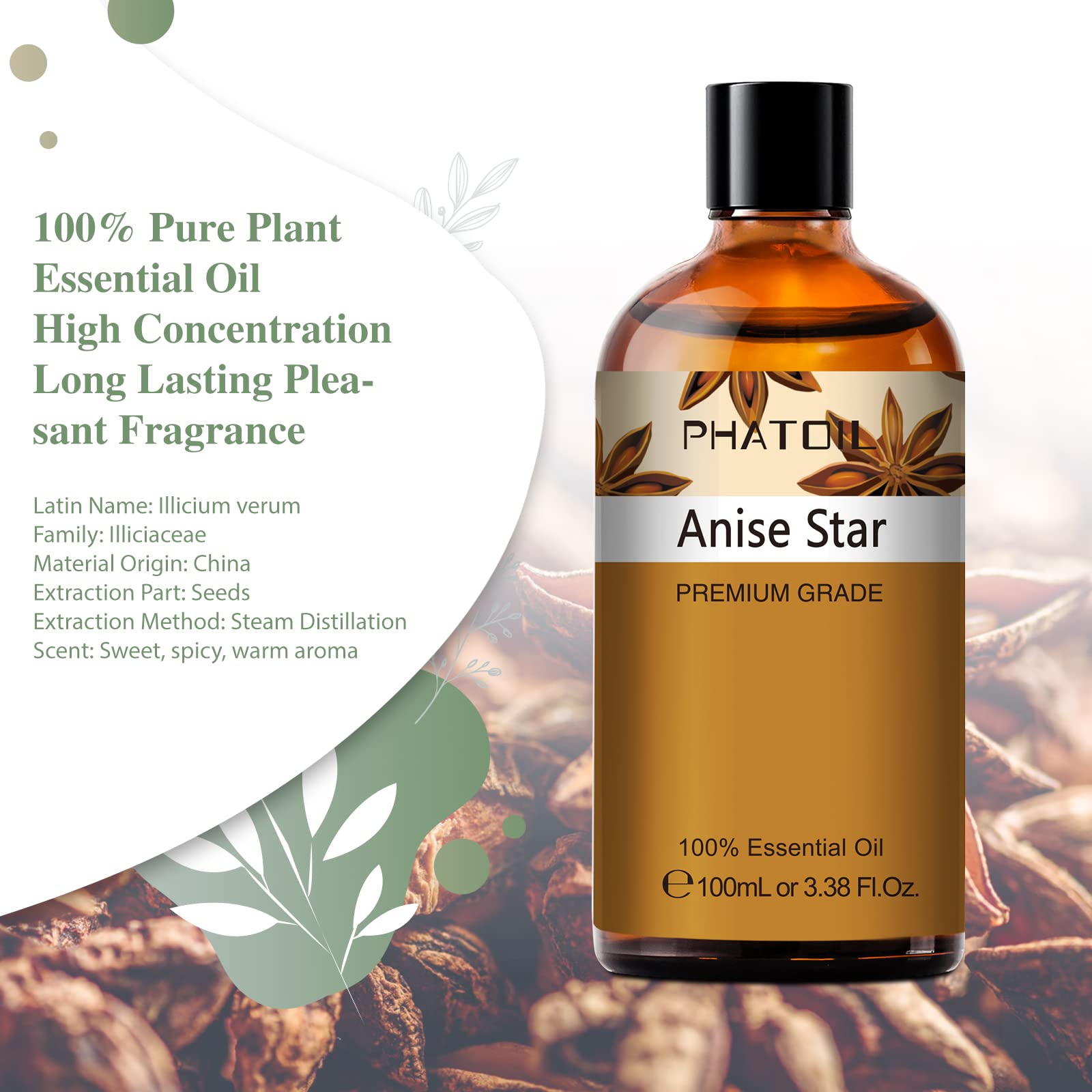 PHATOIL Anise Star dropper cap enables easy, controlled use.