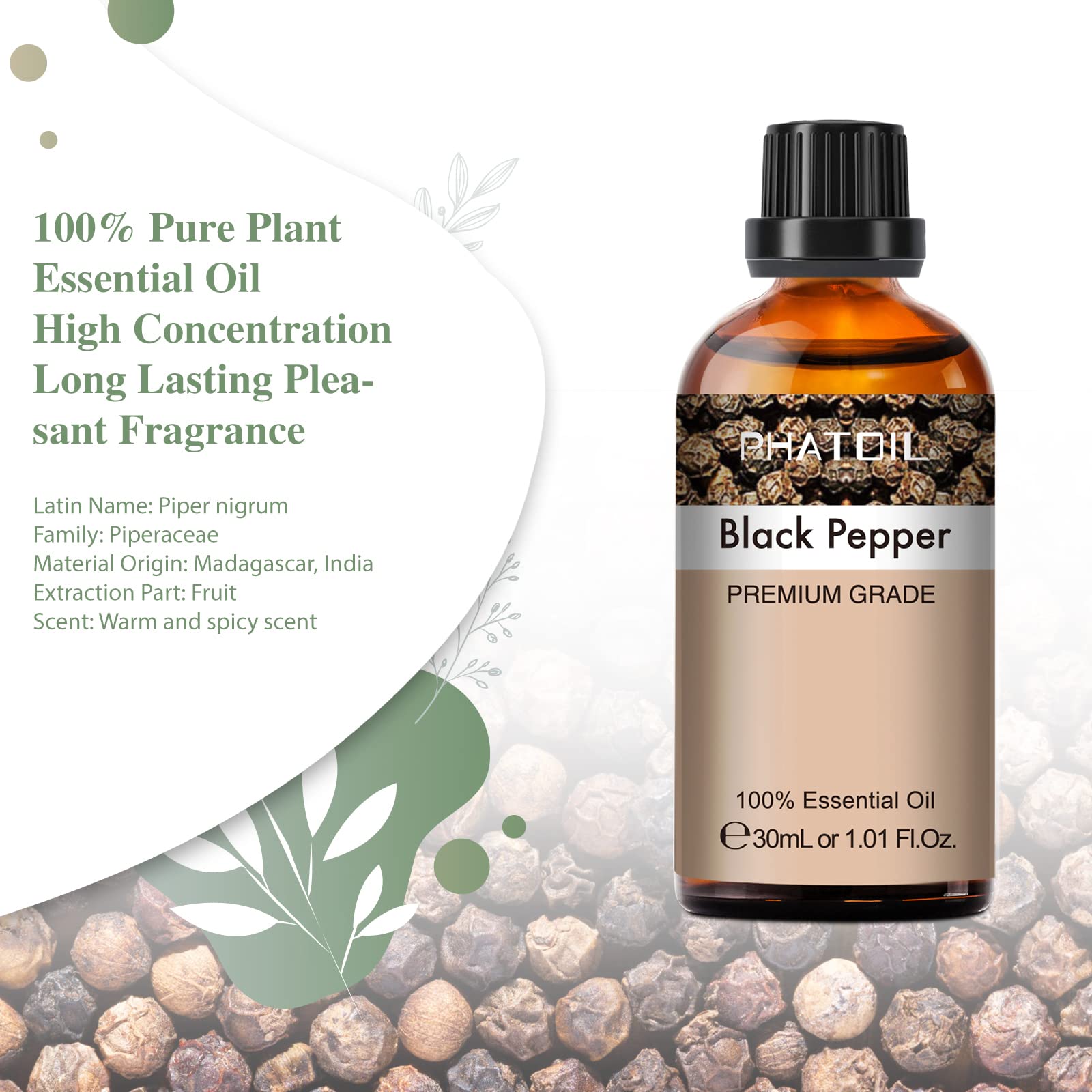 PHATOIL Black Pepper essential oil in diffuser setup delivering warm fragrance