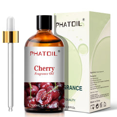 PHATOIL cherry fragrance oil shown for diffuser setup and room fragrance.