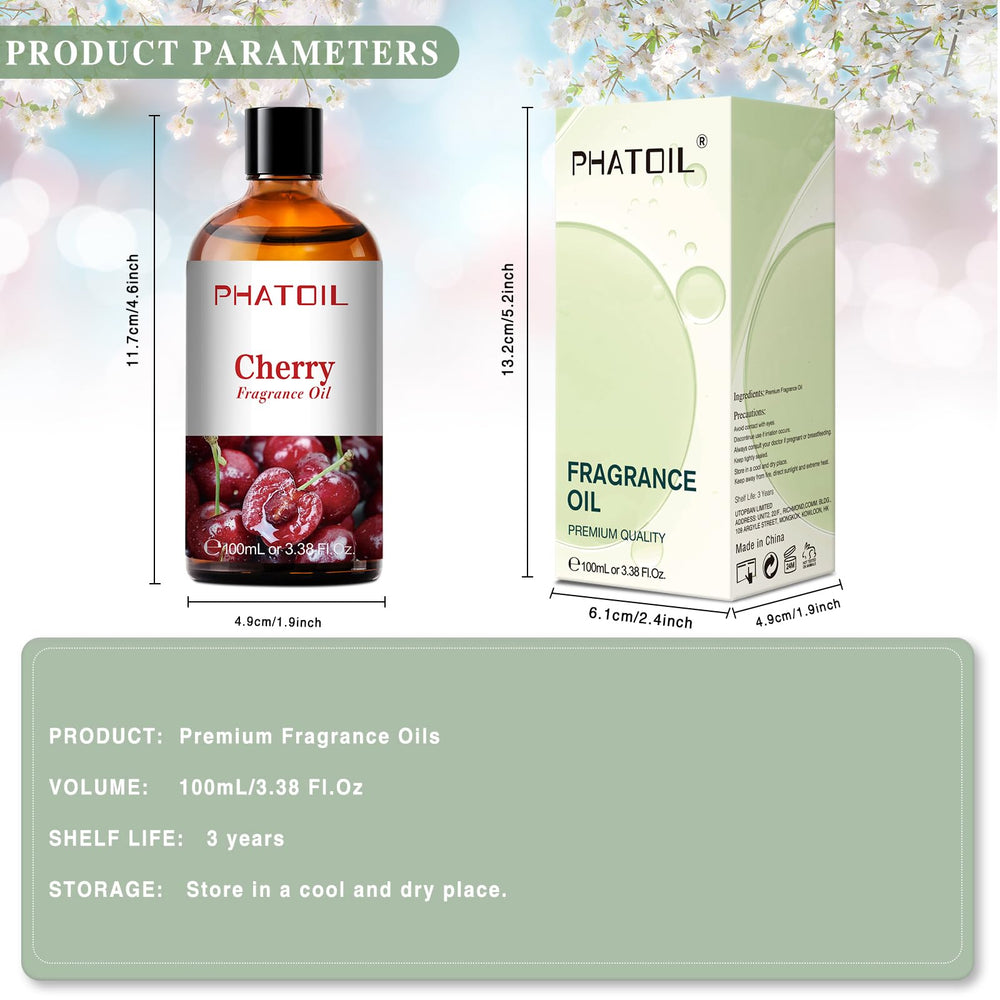 PHATOIL cherry fragrance oil in UV-coated glass bottle protecting aroma from light.
