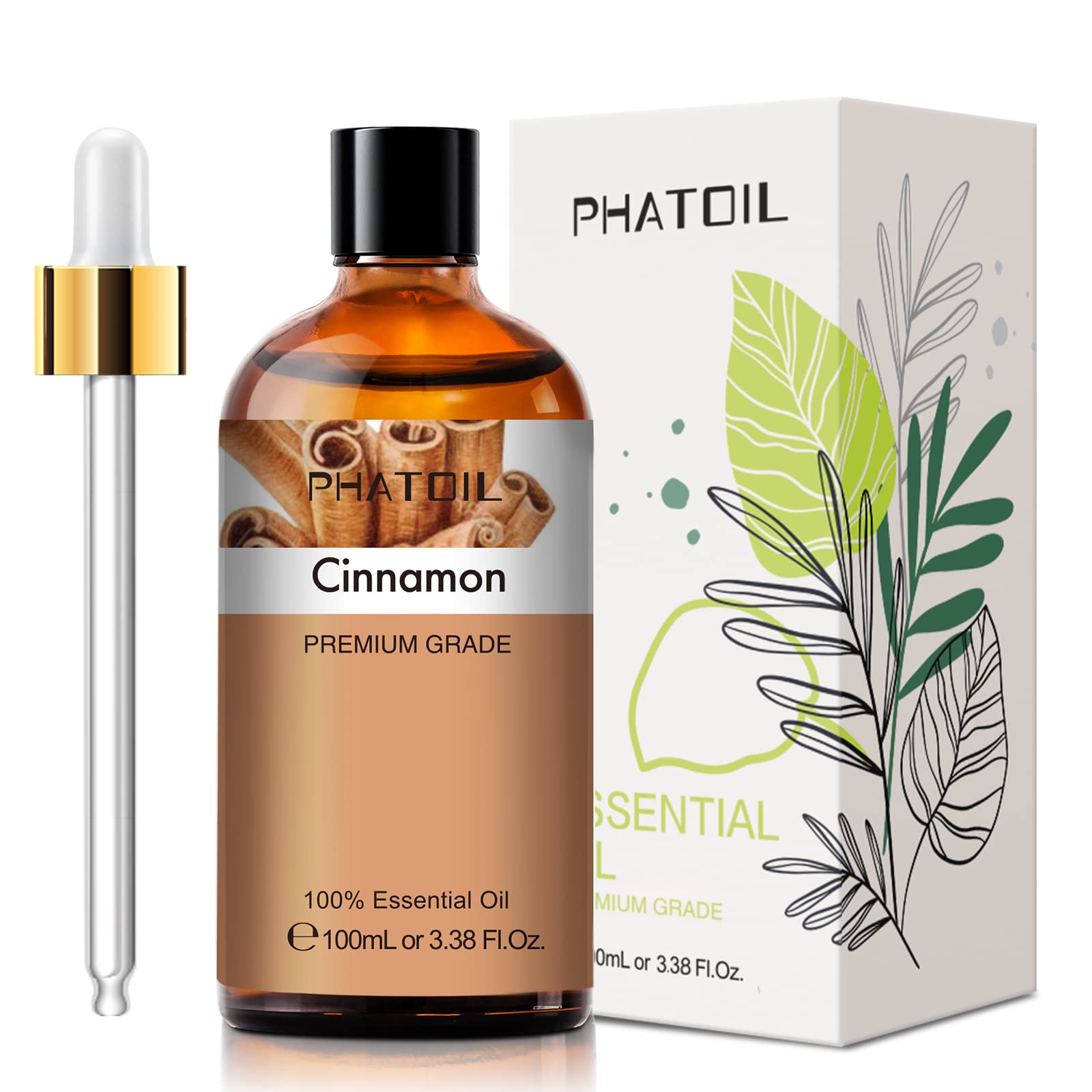 PHATOIL Cinnamon Essential Oil 100ml bottle showcases a rich aroma for diffusers.