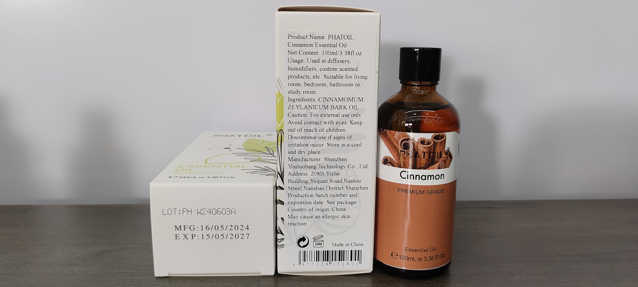 PHATOIL Cinnamon Oil 100ml with glass dropper for precise use.