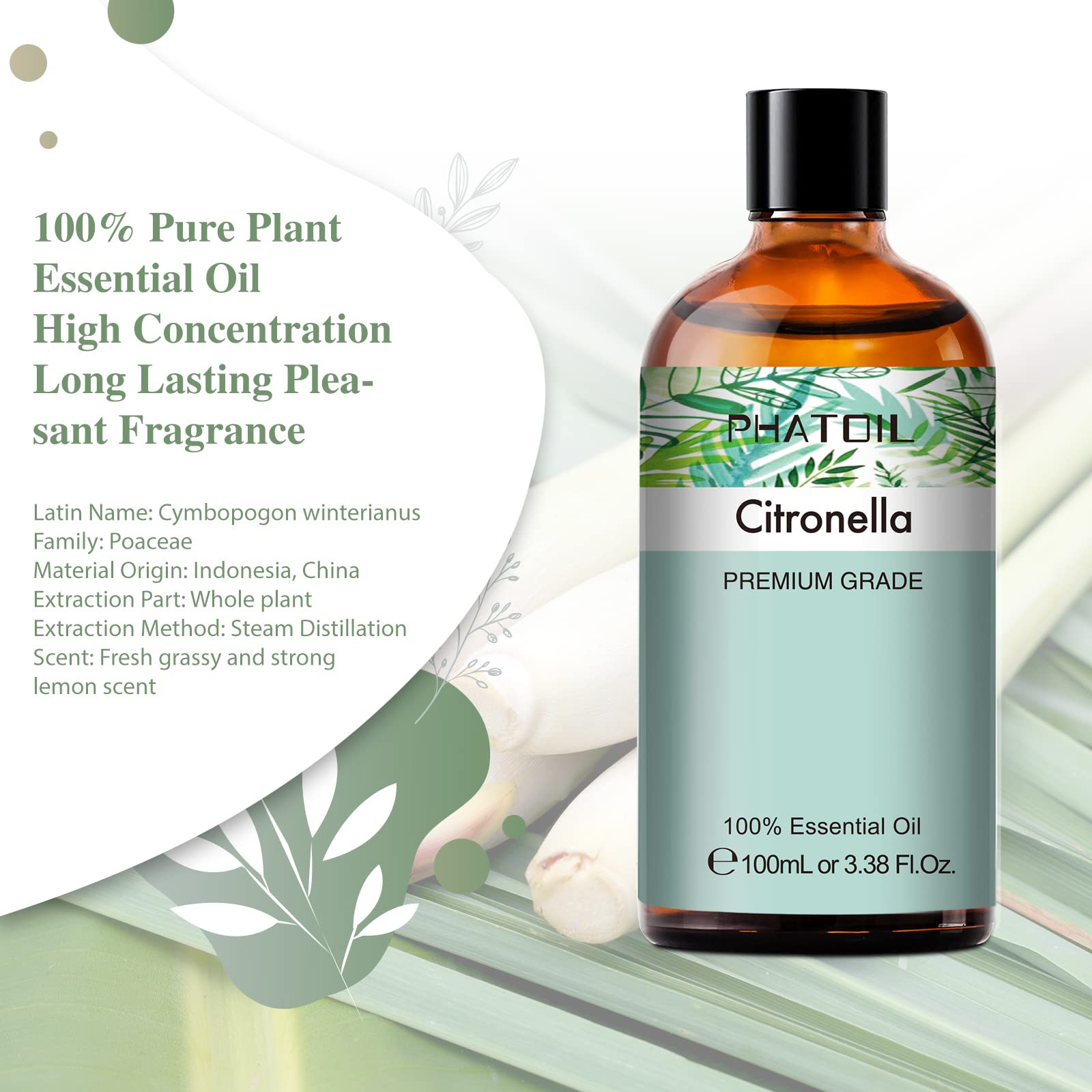 PHATOIL Citronella oil with built-in dropper for easy pouring.