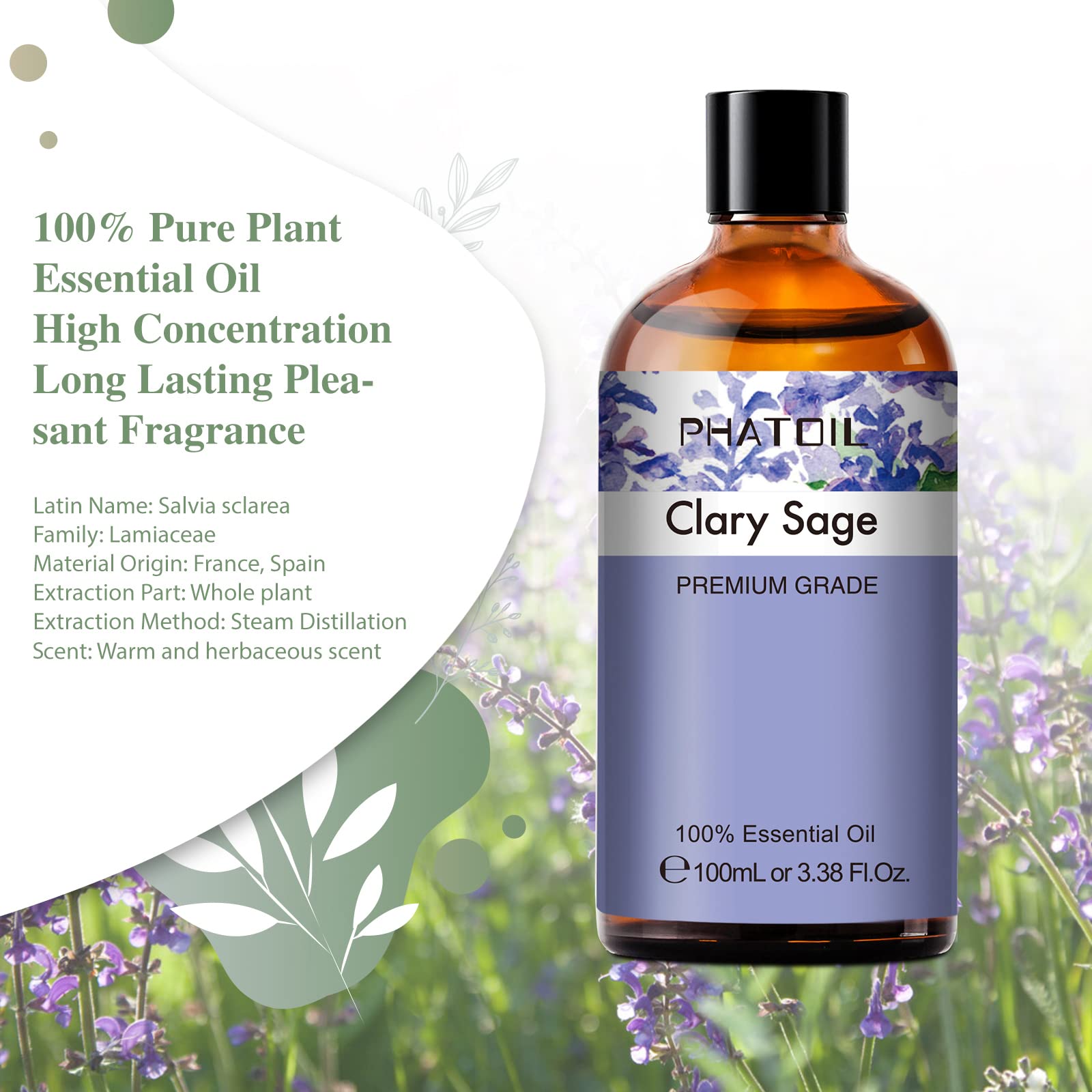 PHATOIL Clary Sage amber bottle preserves fragrance while protecting oils from light.
