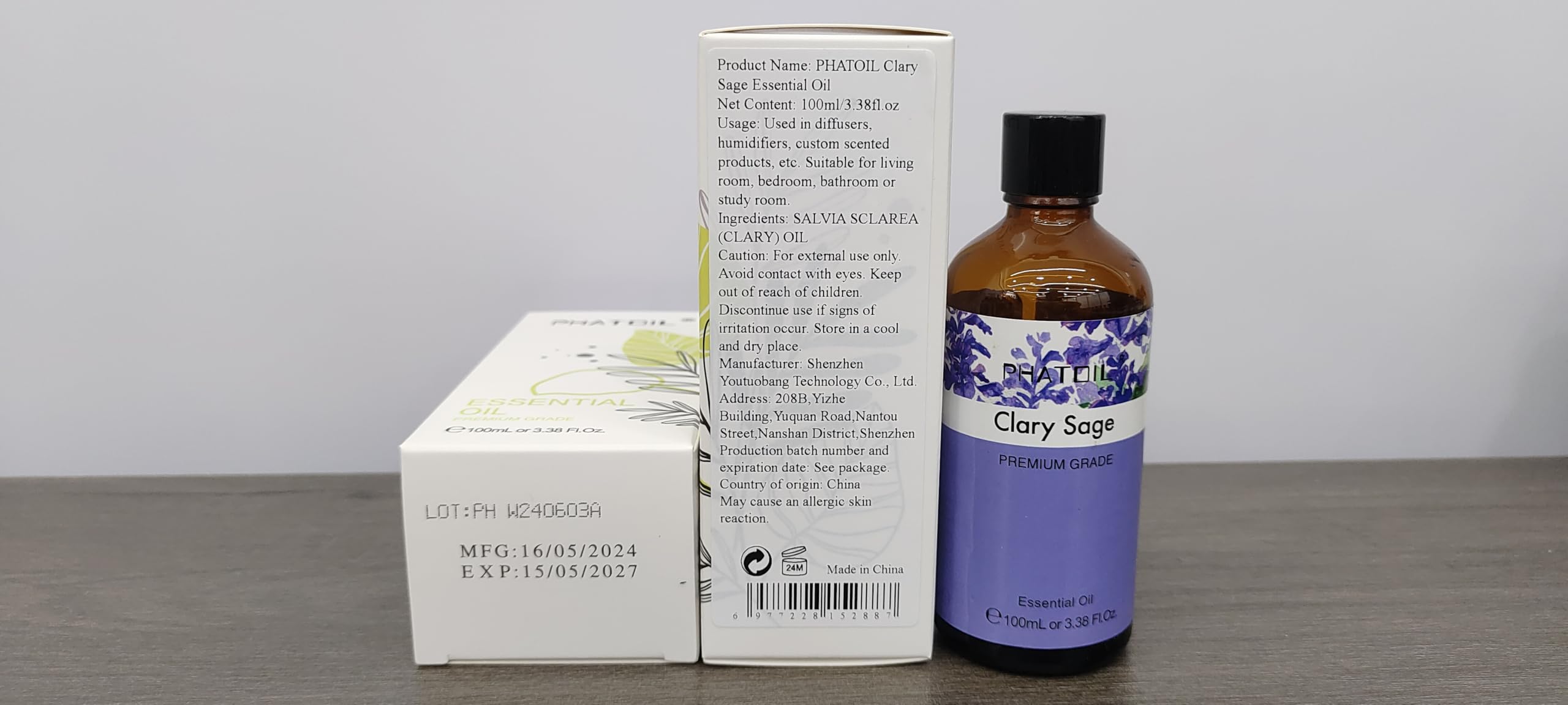 PHATOIL Clary Sage bottle with glass dropper supports accurate dilution.