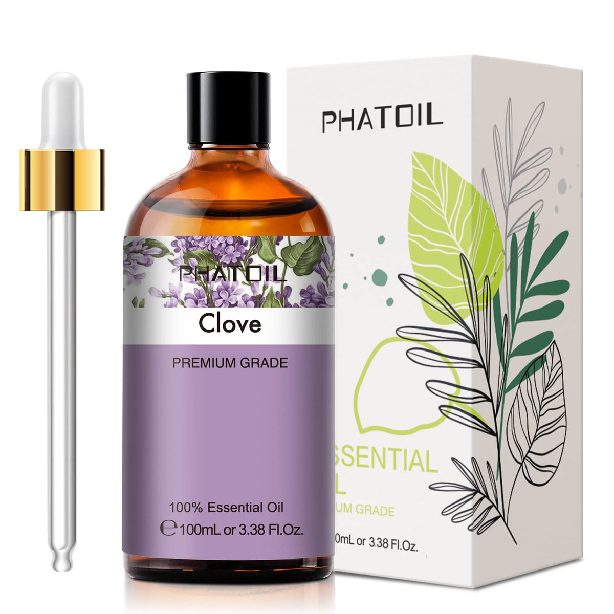 PHATOIL clove essential oil bottle for premium aromatherapy at home.