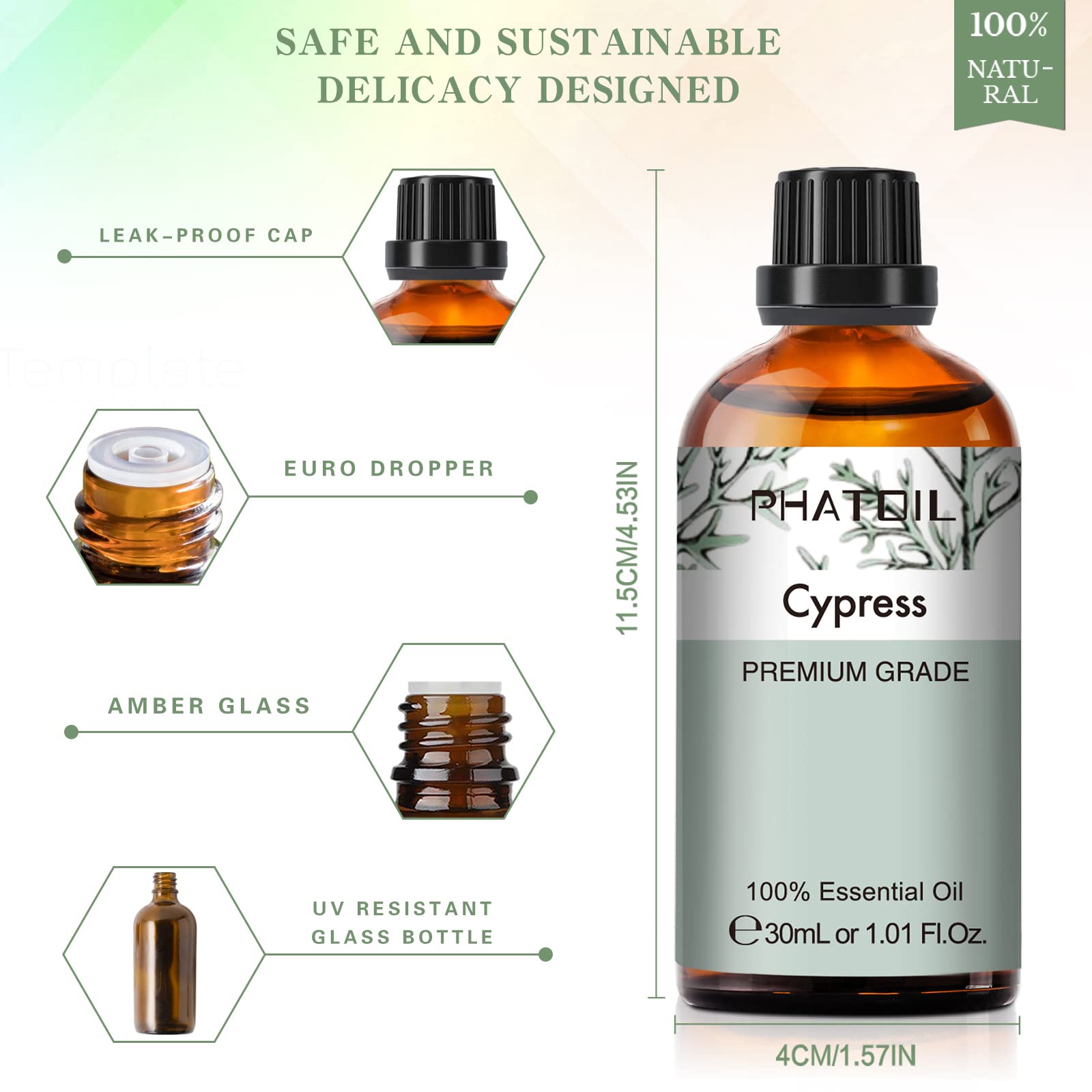 PHATOIL Cypress essential oil packaging includes an elegant gift-ready dropper.