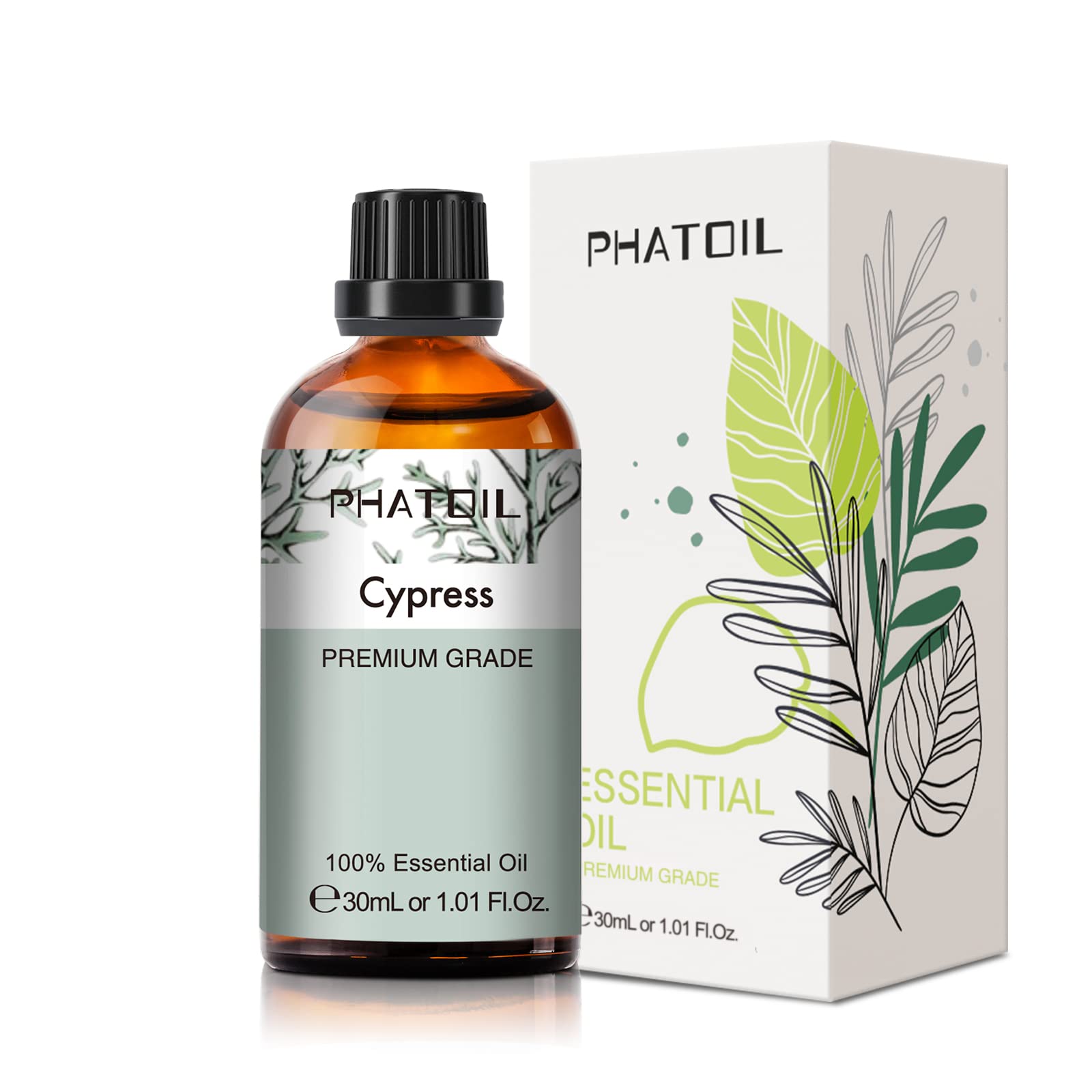 PHATOIL Cypress essential oil bottle with dropper for easy aromatherapy diffusing.