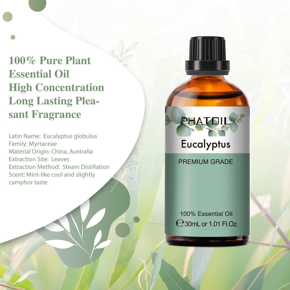 PHATOIL Eucalyptus oil bottle with built-in dropper for precise dispensing.