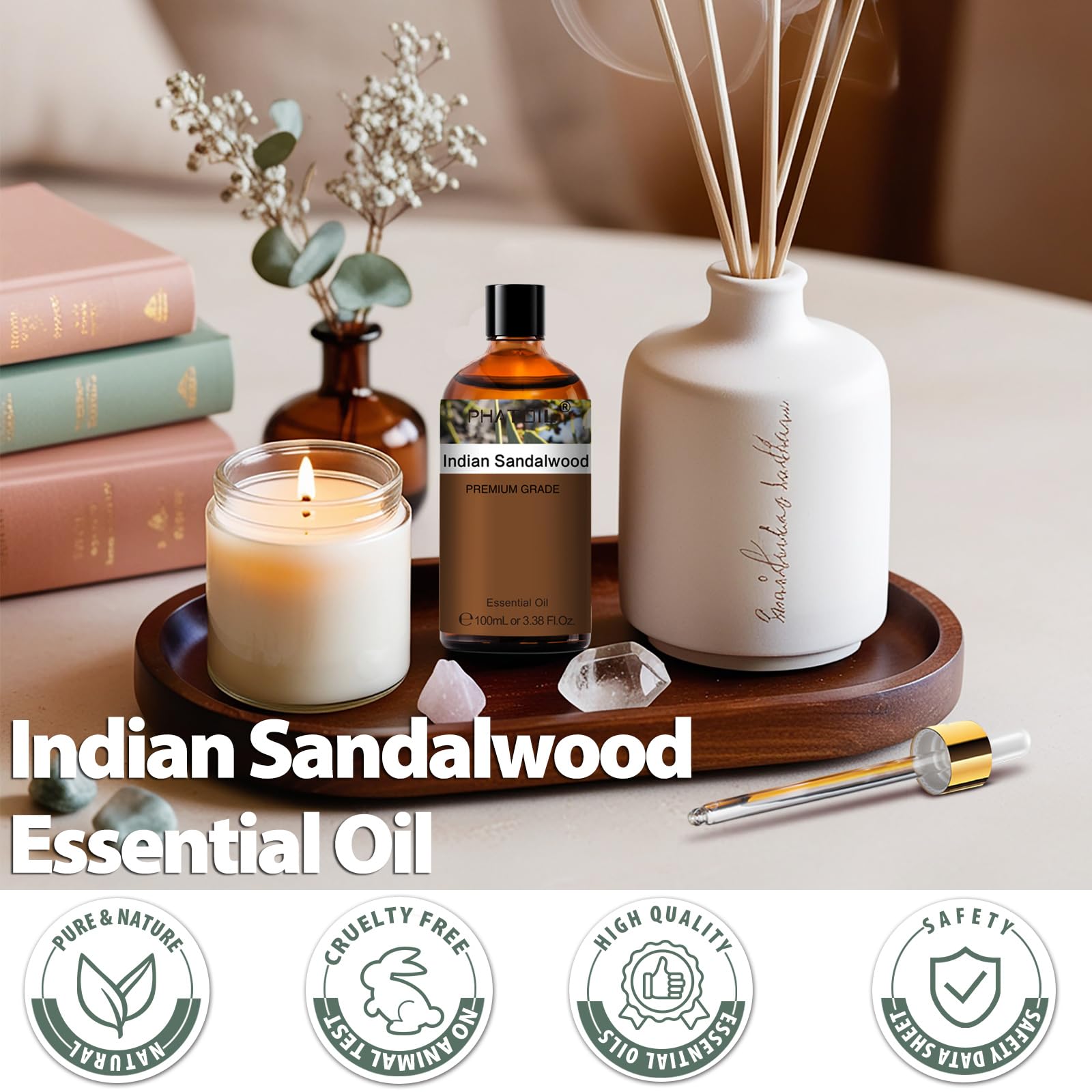 PHATOIL Indian Sandalwood essential oil applied to skin with carrier oil