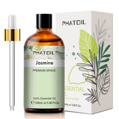 PHATOIL Jasmine essential oil in amber bottle offers lasting fragrance.