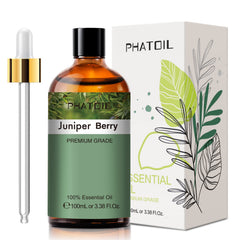 PHATOIL Juniper Berry essential oil bottle with dropper for precise application.