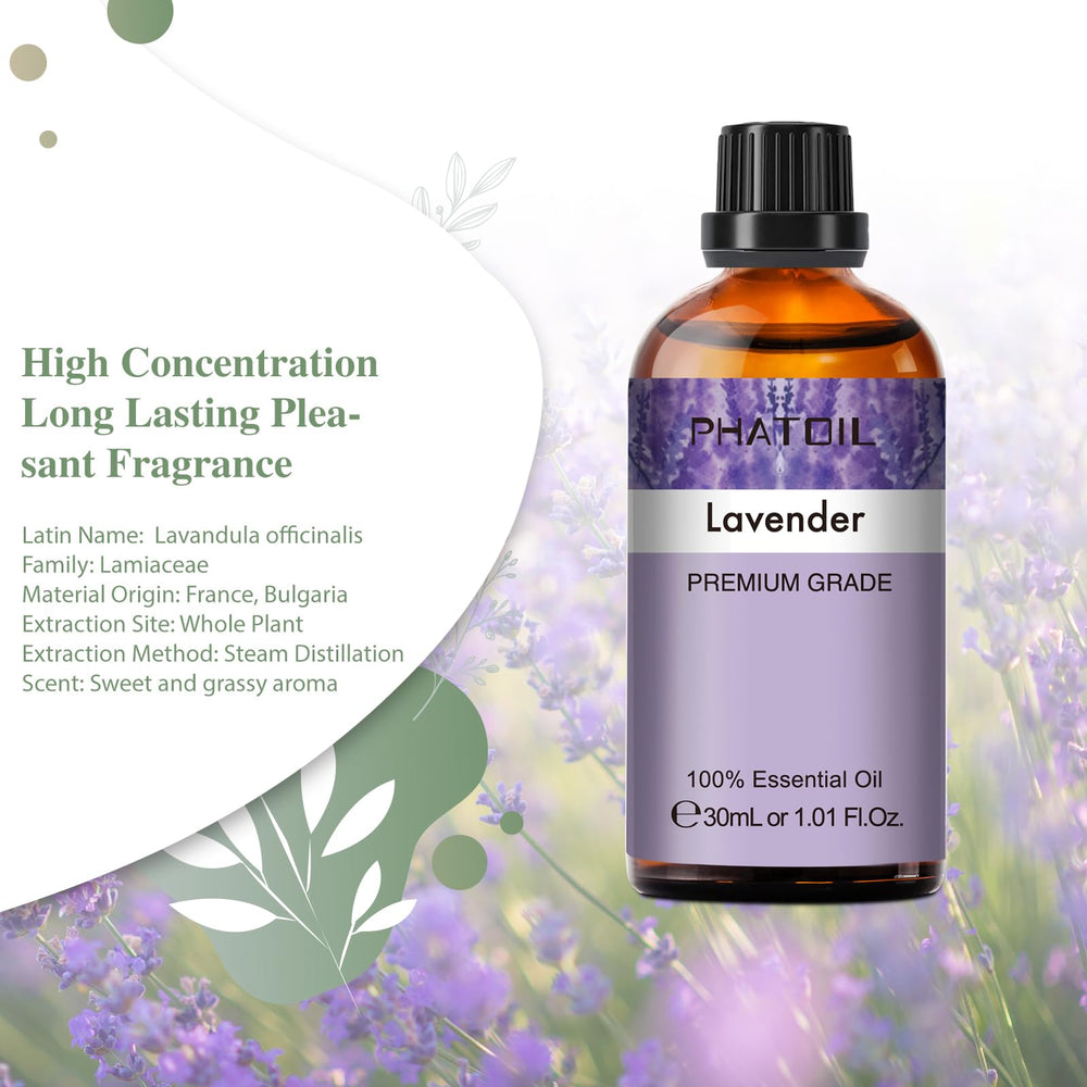PHATOIL Lavender oil in amber bottle protects scent during diffuser use.