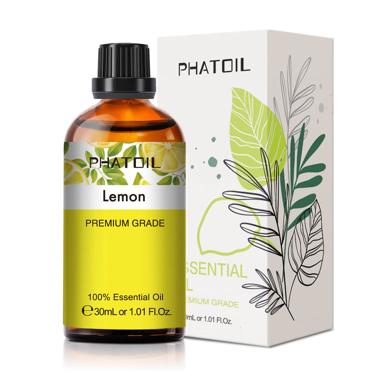 PHATOIL Lemon essential oil in amber bottle for diffusion and fragrance.