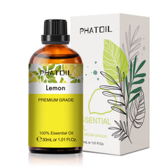PHATOIL Lemon essential oil in amber bottle for diffusion and fragrance.