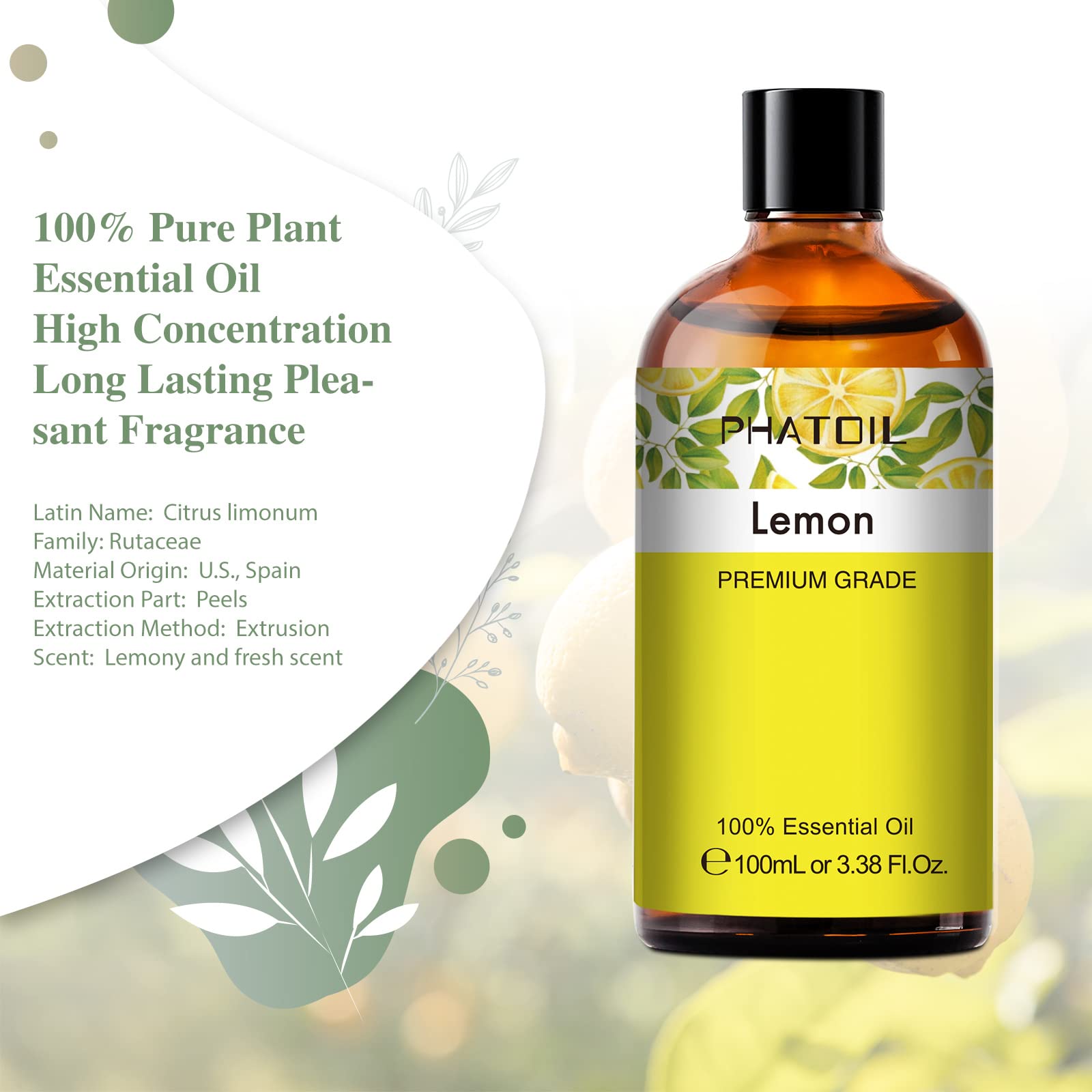 PHATOIL Lemon essential oil in diffuser scene for fresh ambiance