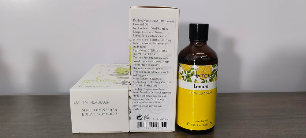 PHATOIL Lemon essential oil bottle with built-in dropper for precise dosage