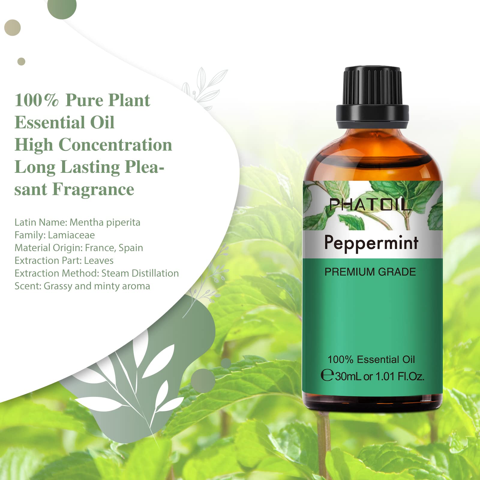 PHATOIL Peppermint Essential Oil dropper in use for controlled diffusion and dosing.