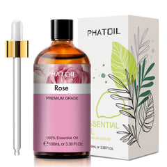 PHATOIL rose essential oil 100ml bottle highlighting premium packaging and aroma