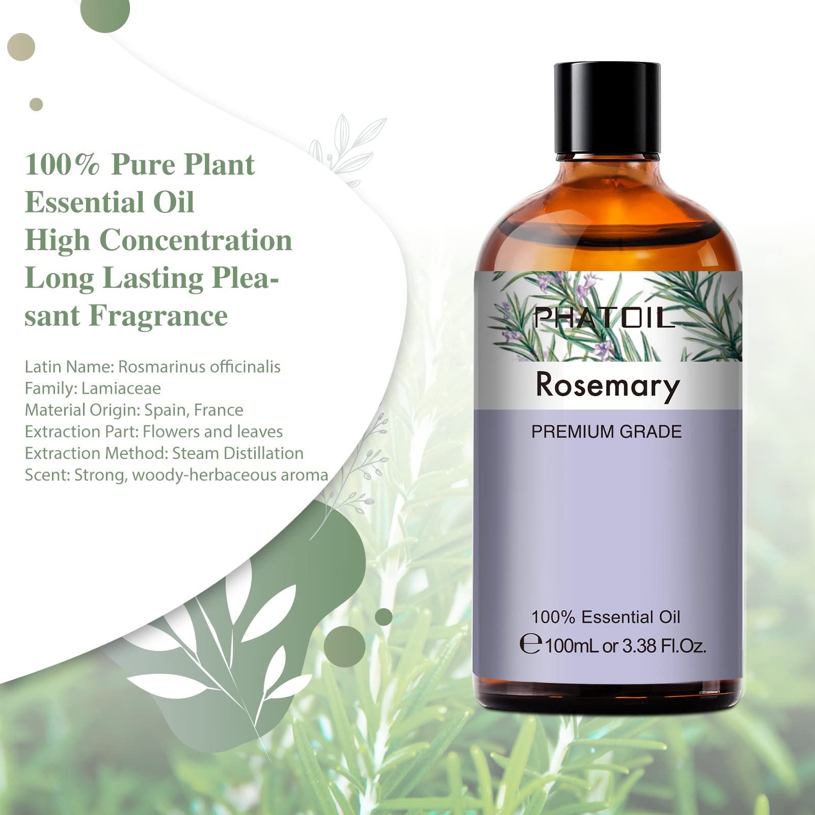 Aromatherapy diffuser scene with PHATOIL rosemary oil releasing a fresh herbaceous aroma.