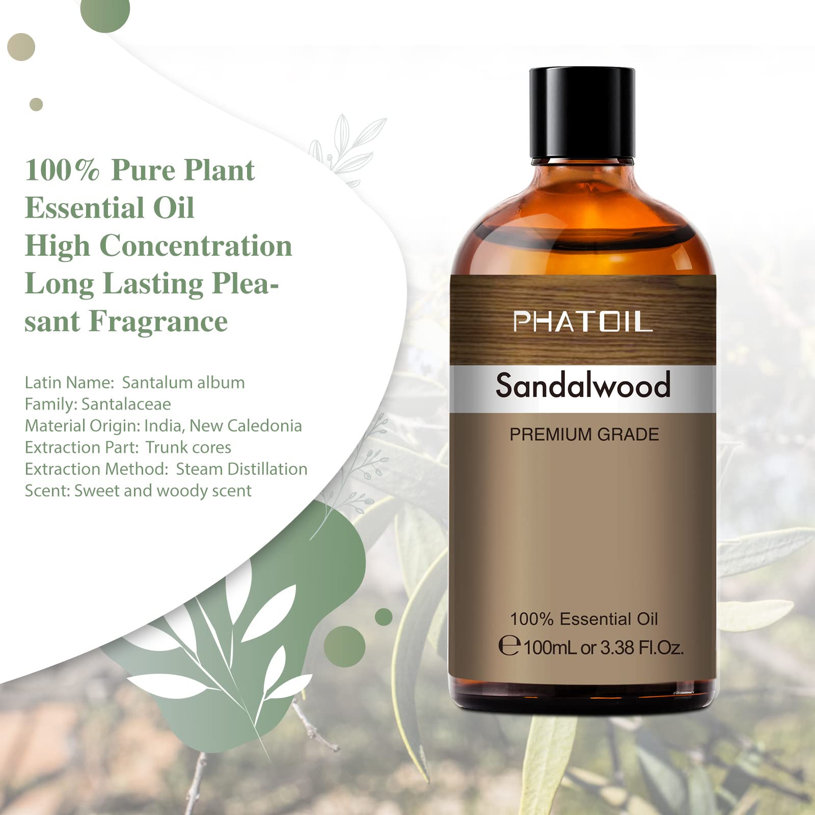 PHATOIL Sandalwood diffuser usage image showing calming ambiance and lasting fragrance.