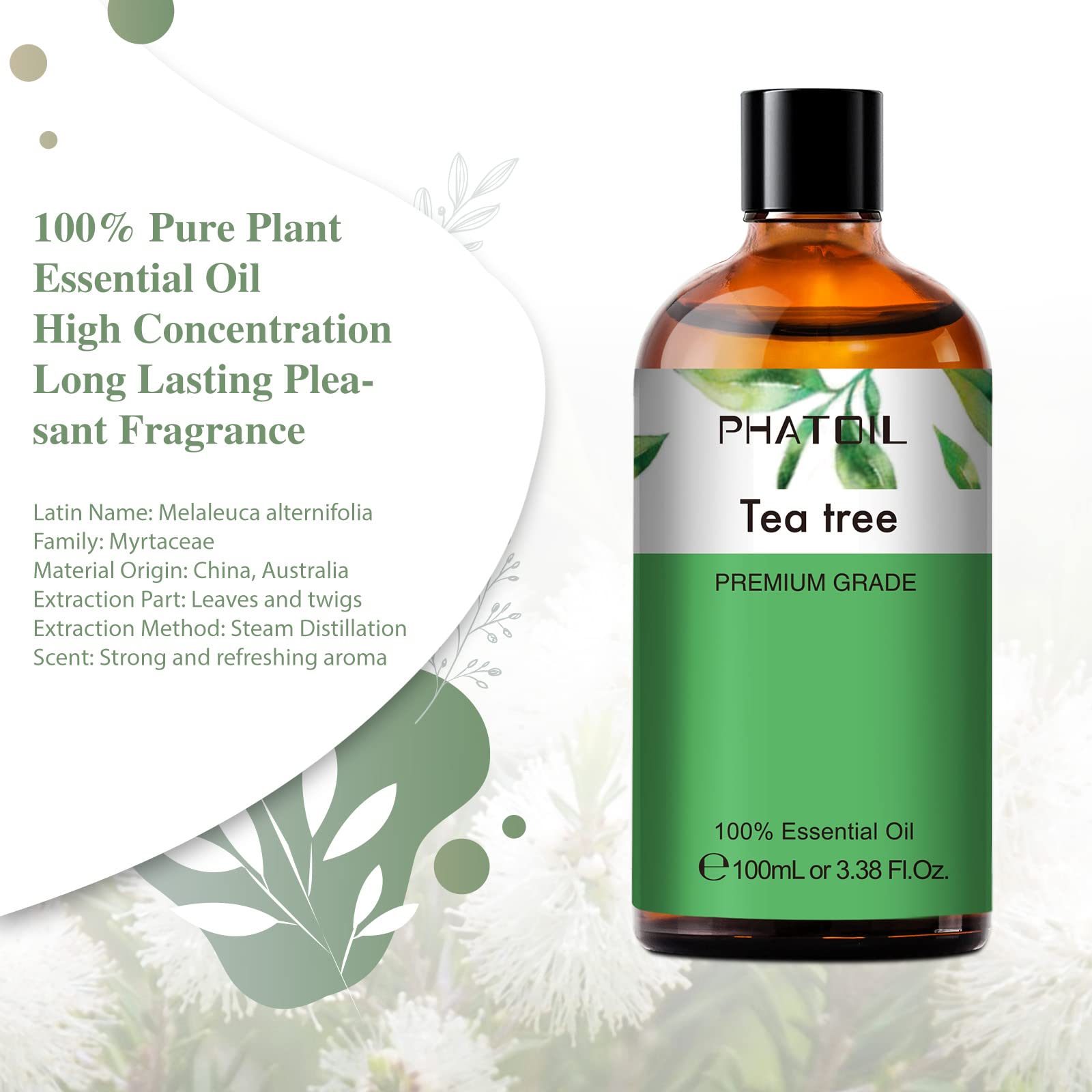 PHATOIL Tea Tree Oil built-in dropper enabling easy measurement in crafts.