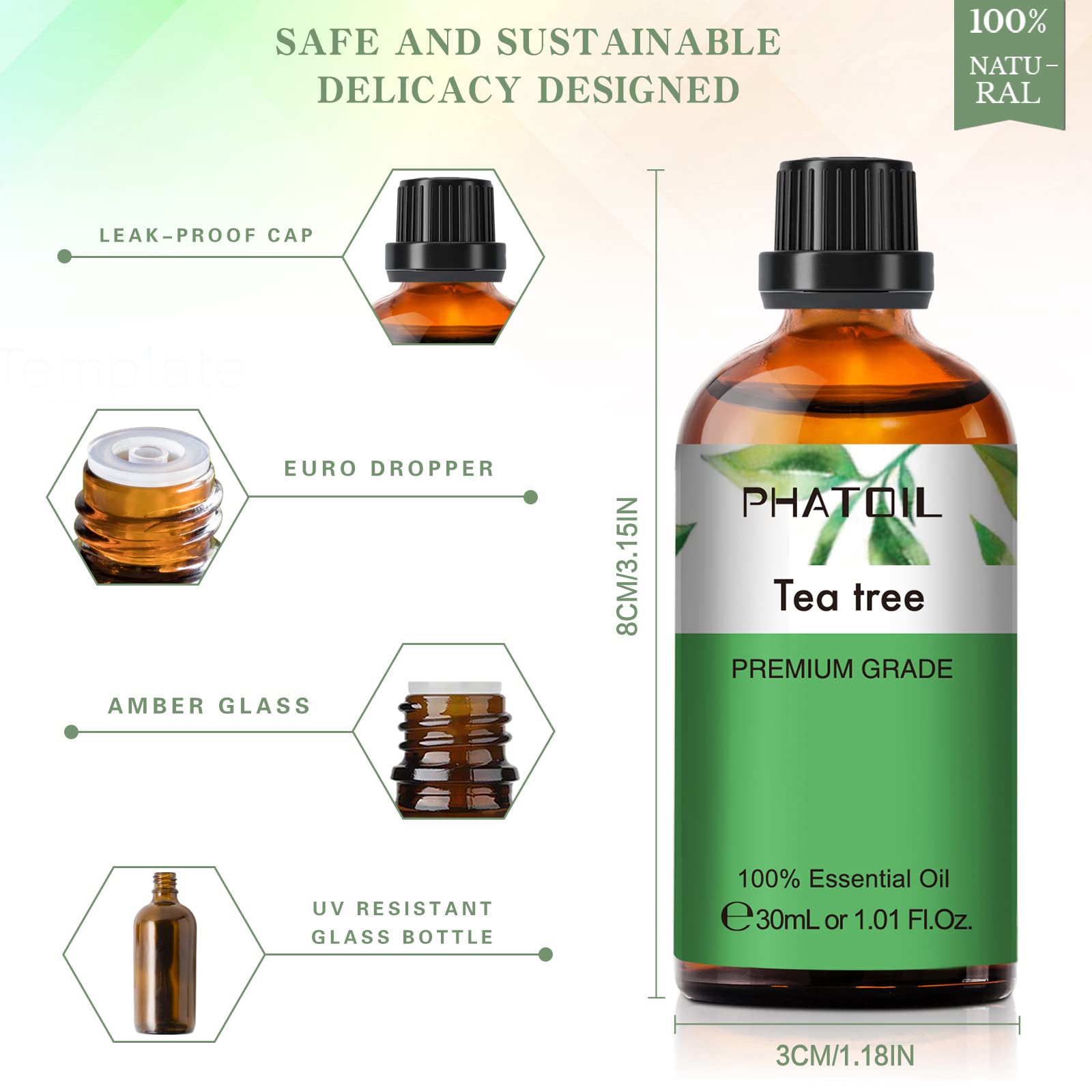 PHATOIL Tea Tree Oil dropper enables precise, mess-free application.