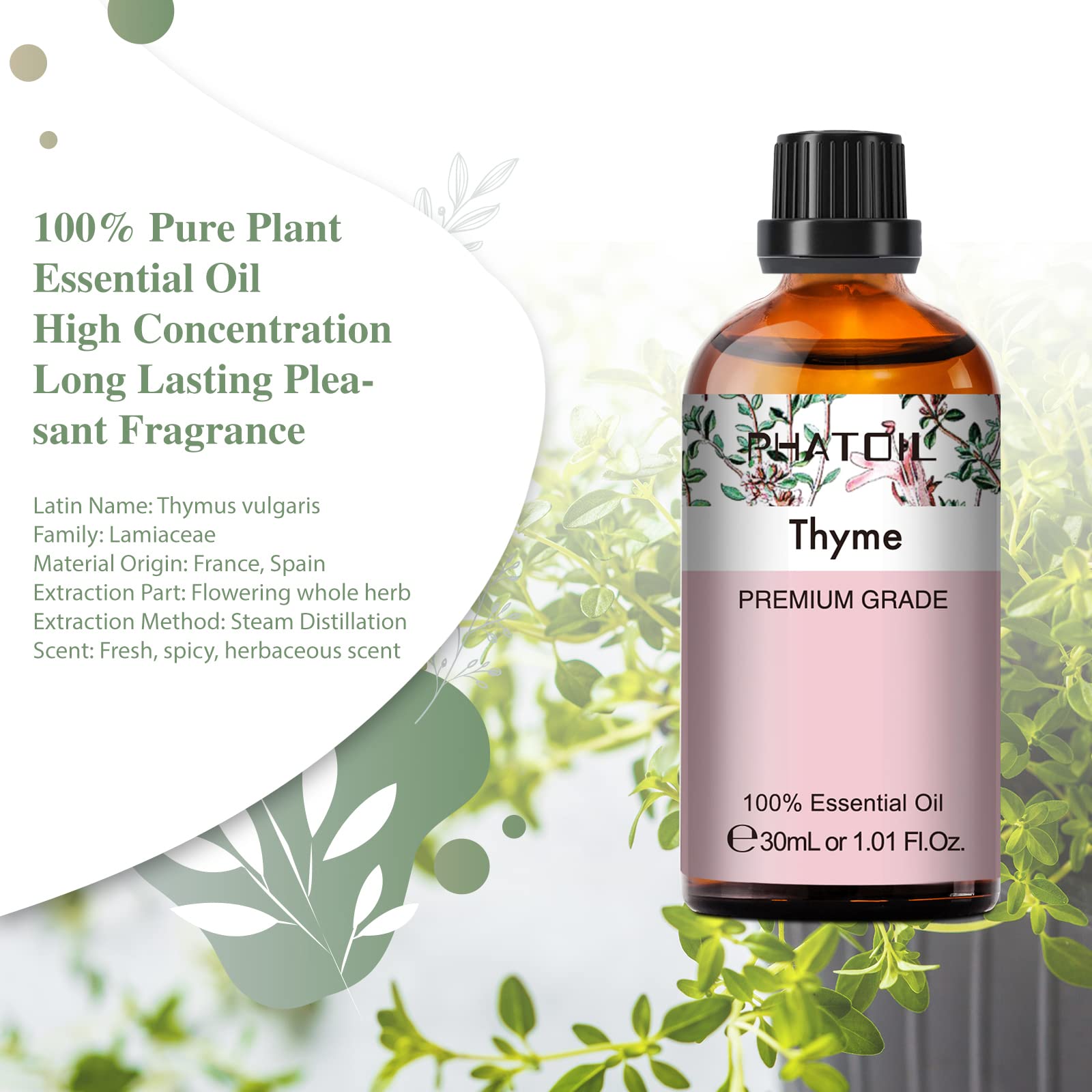 PHATOIL Thyme Essential Oil with dropper for precise application