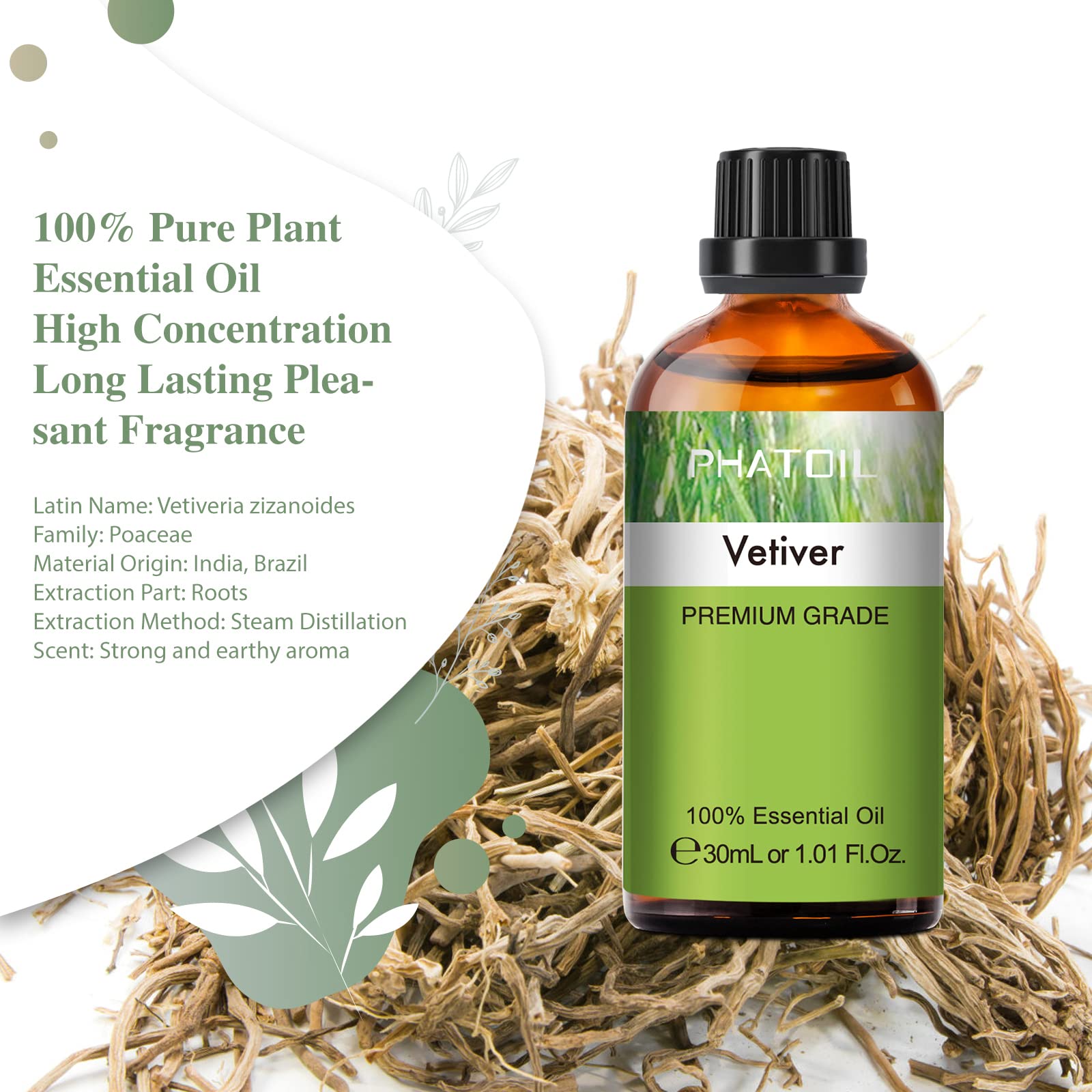 PHATOIL Vetiver essential oil in diffuser setup for relaxing atmosphere