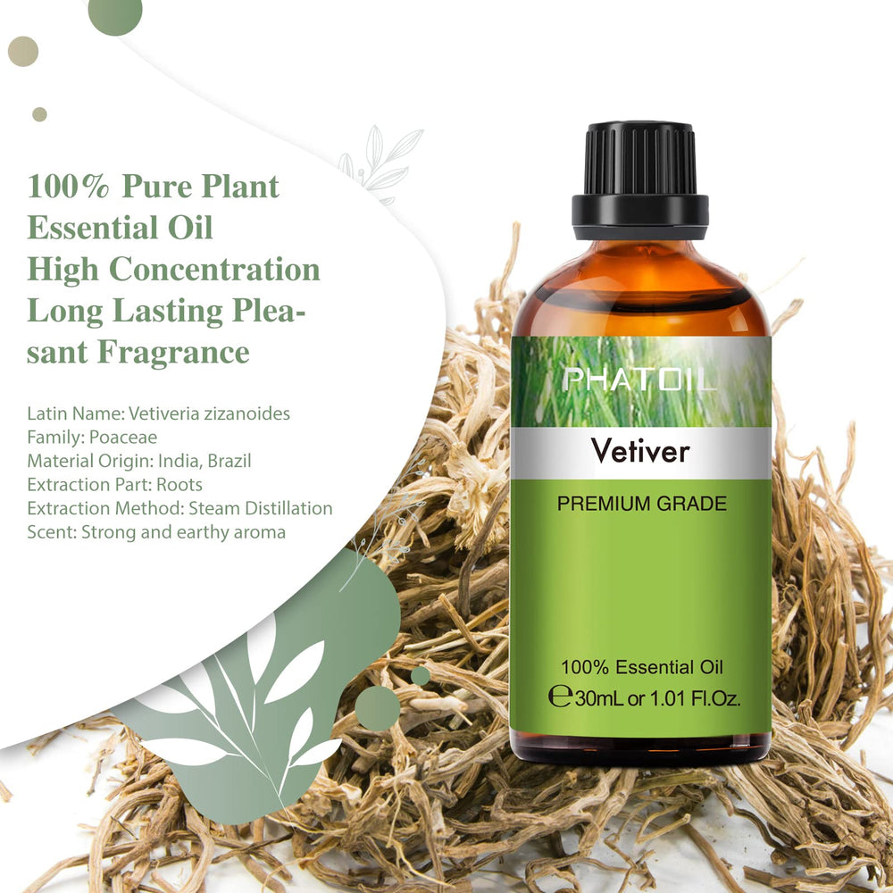 PHATOIL Vetiver essential oil in diffuser setup for relaxing atmosphere