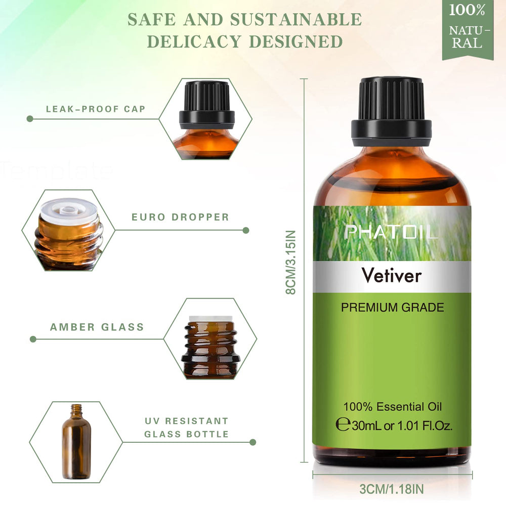 PHATOIL Vetiver essential oil in UV amber bottle protecting potency