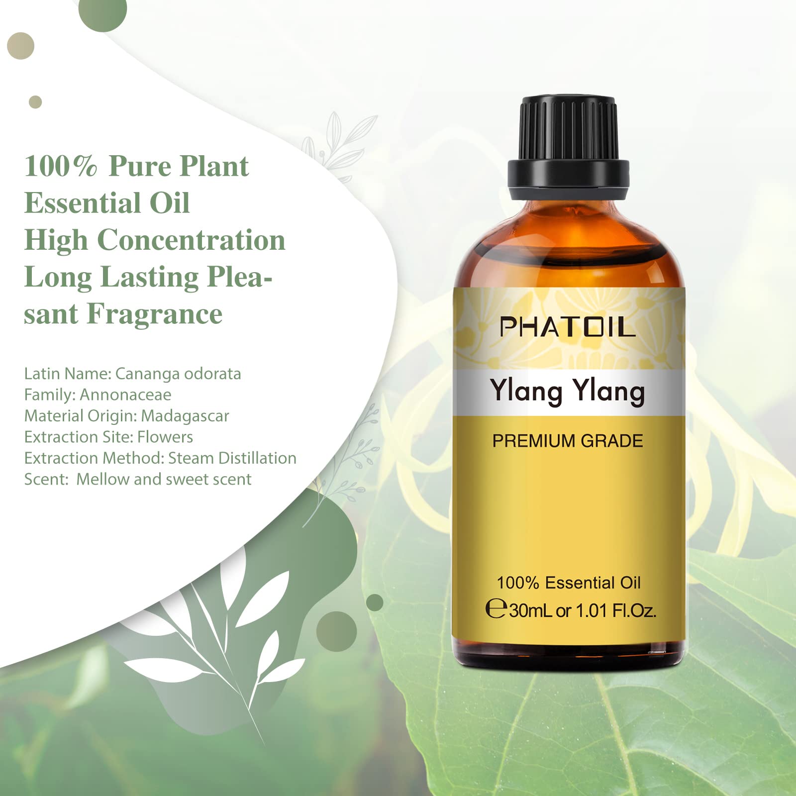 PHATOIL Ylang Ylang oil bottle with pour spout for easy fragrance addition