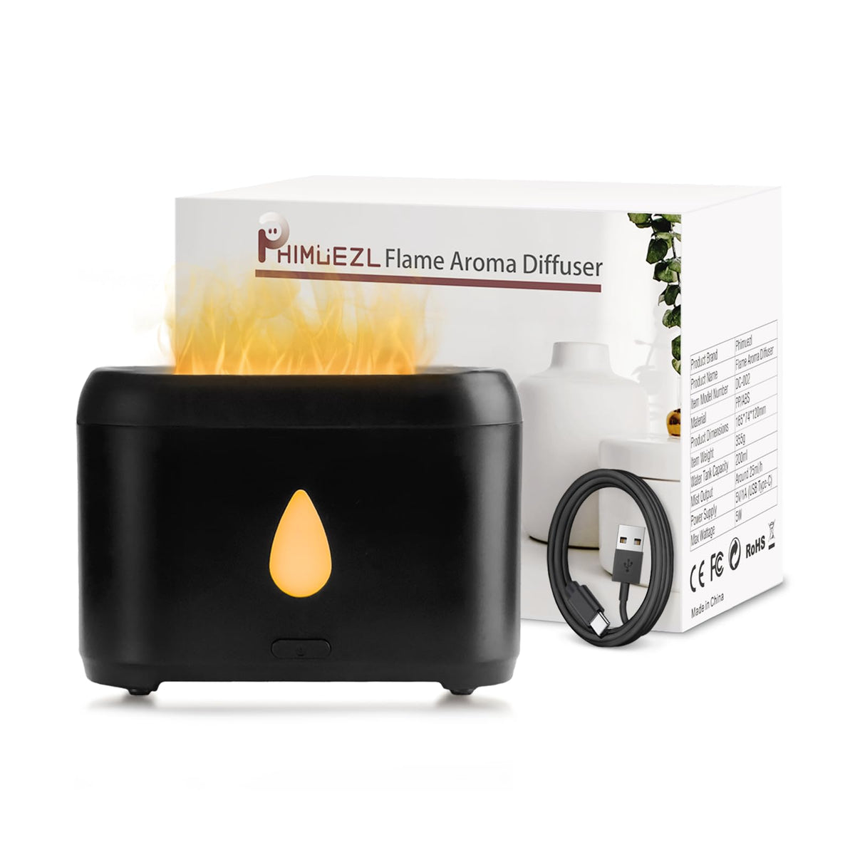 Phimuezl Flame Diffuser 200ml releasing soft mist for calm bedroom ambiance