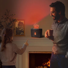 Phimuezl Flame Diffuser with ambient flame light enhances relaxing mood and soft lighting.