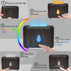 Phimuezl Flame Diffuser mist 200ml delivers gentle humidity and scent throughout the room.