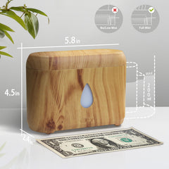 Phimuezl Flame Diffuser wooden grain auto-off protects the device.