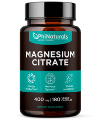PhiNaturals Magnesium Citrate 400mg bottle ready for daily nervous system support.