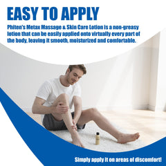 Phiten Metax lotion skincare-routine image highlights easy application and everyday hydration.