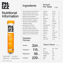 Phizz orange electrolyte tablets with vitamins and minerals for daily energy.