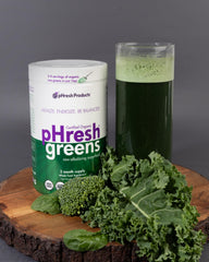 Phresh Greens in a glass with shake ready to drink