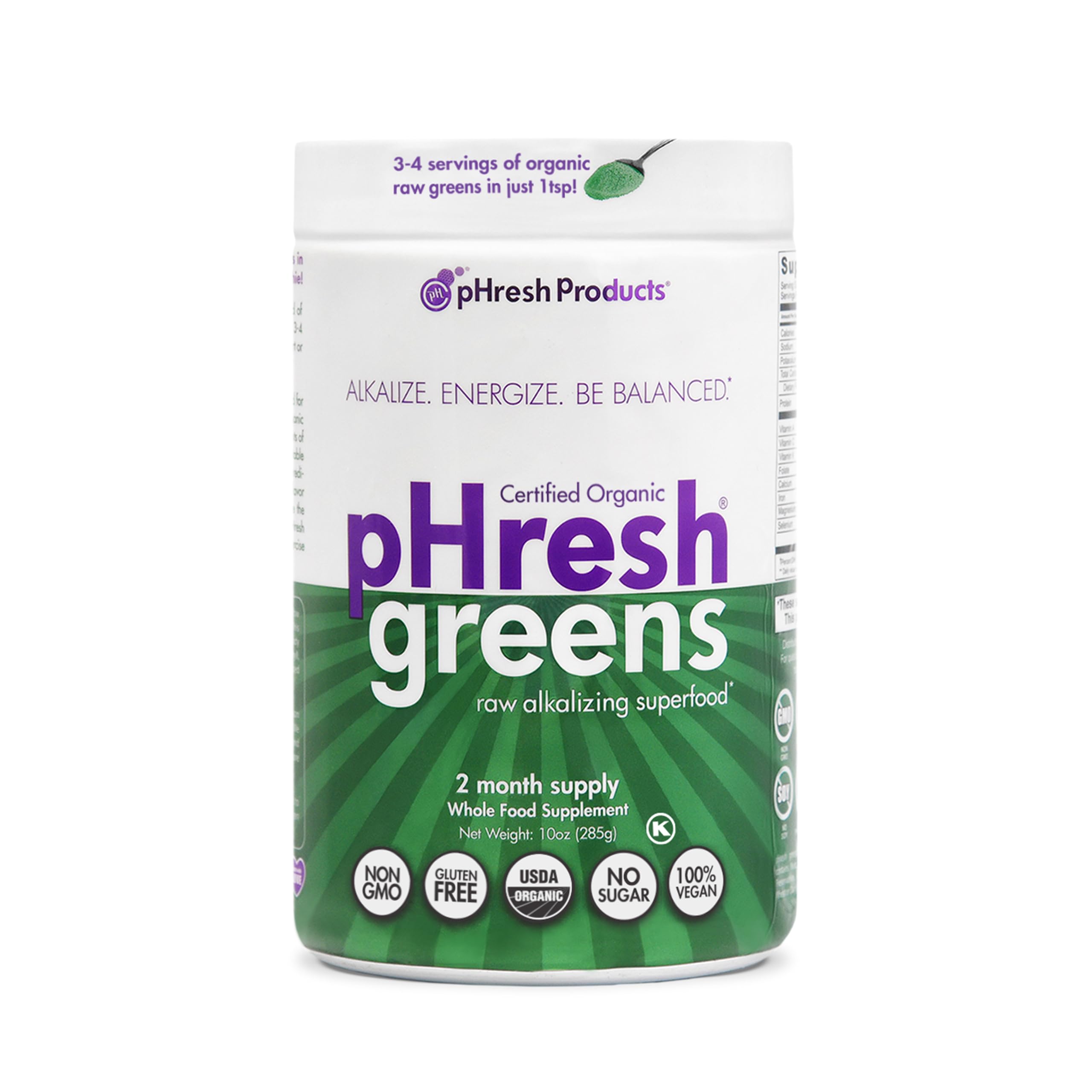 Phresh Greens powder bottle with label for daily immune support