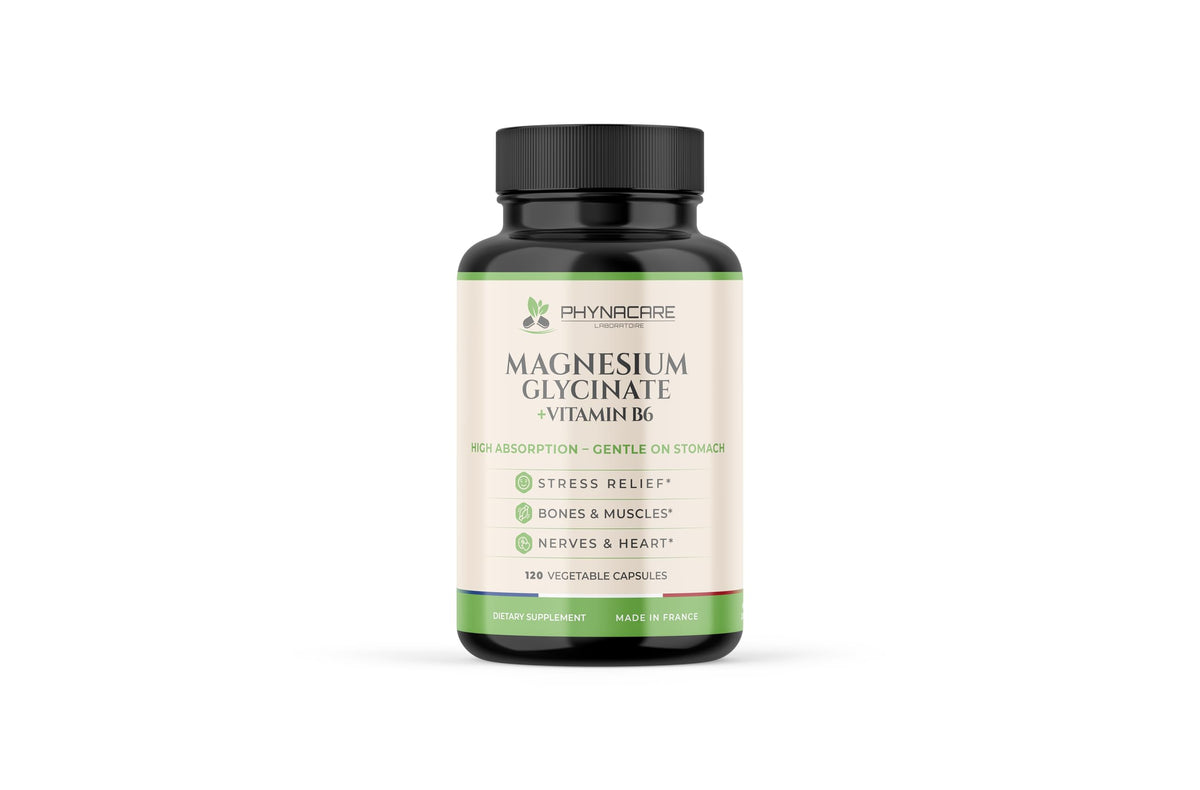 PHYNACARE Magnesium Bisglycinate bottle front for daily wellness and high absorption.
