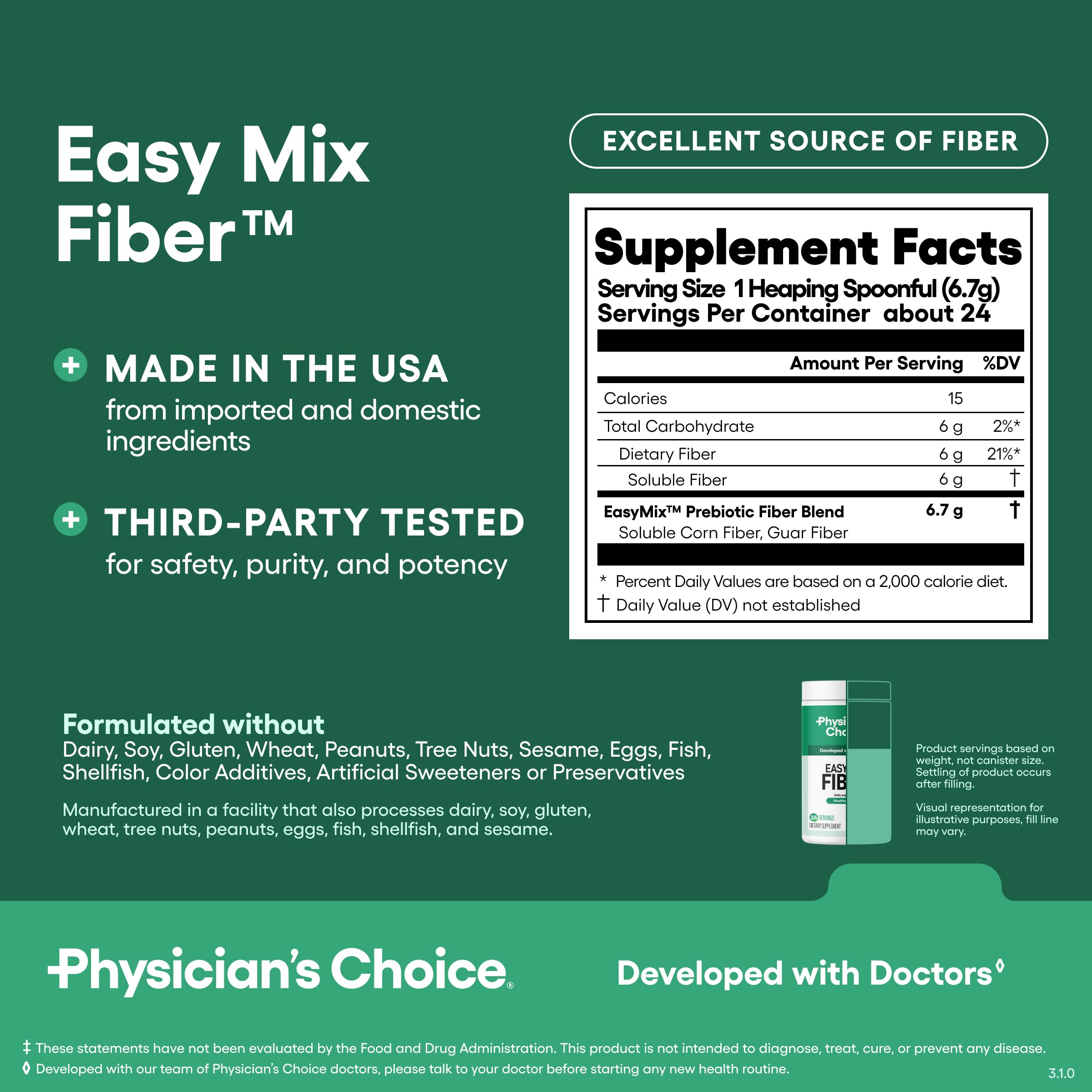 Physician's Choice Easy Mix Fiber manufactured in the USA with strict quality control