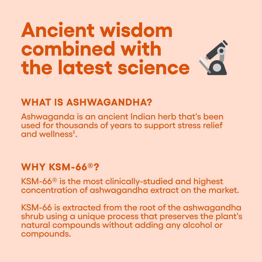 Physician's CHOICE Ashwagandha capsules and scoop for daily resilience.