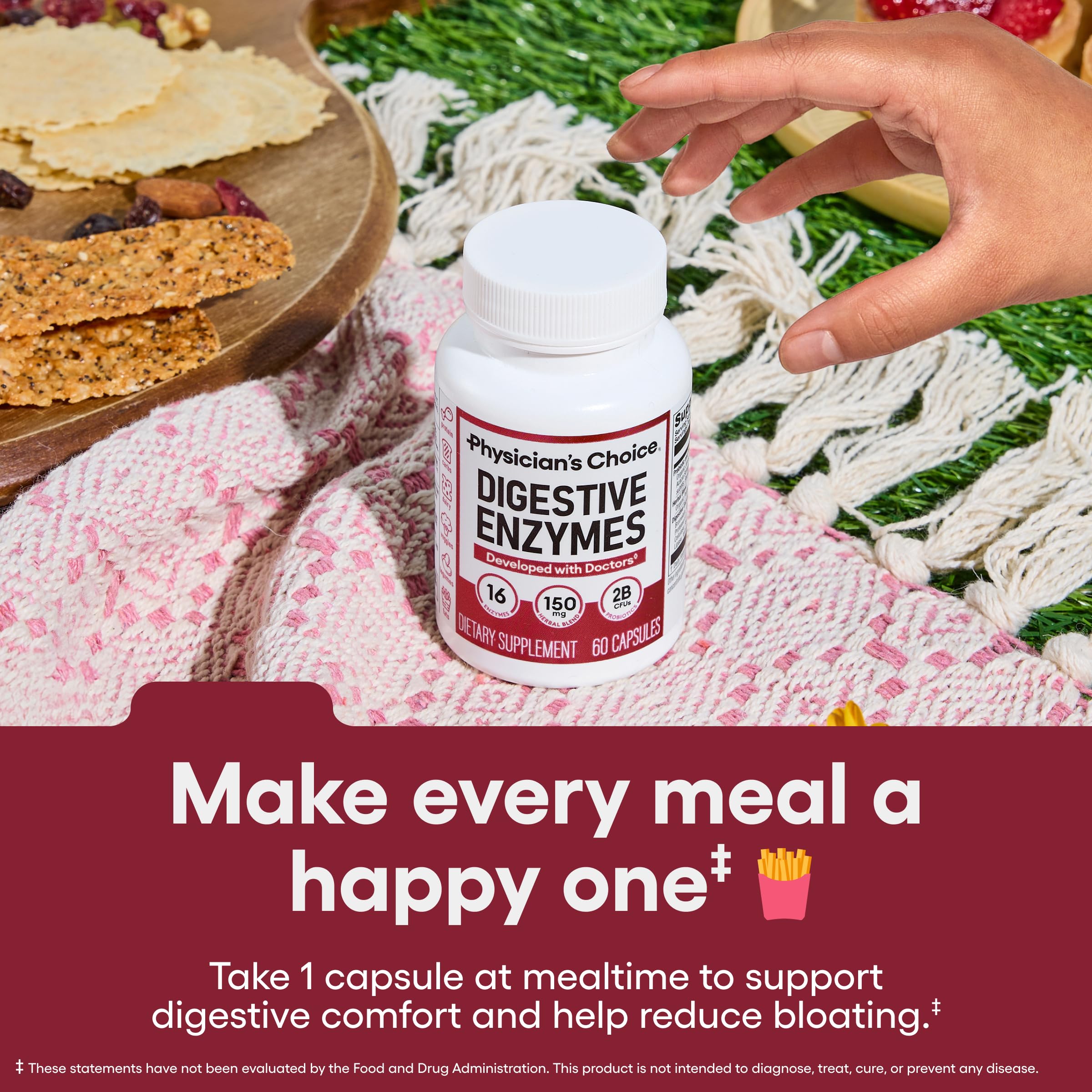 Physician's CHOICE Digestive Enzymes bottle back label detailing ingredients.