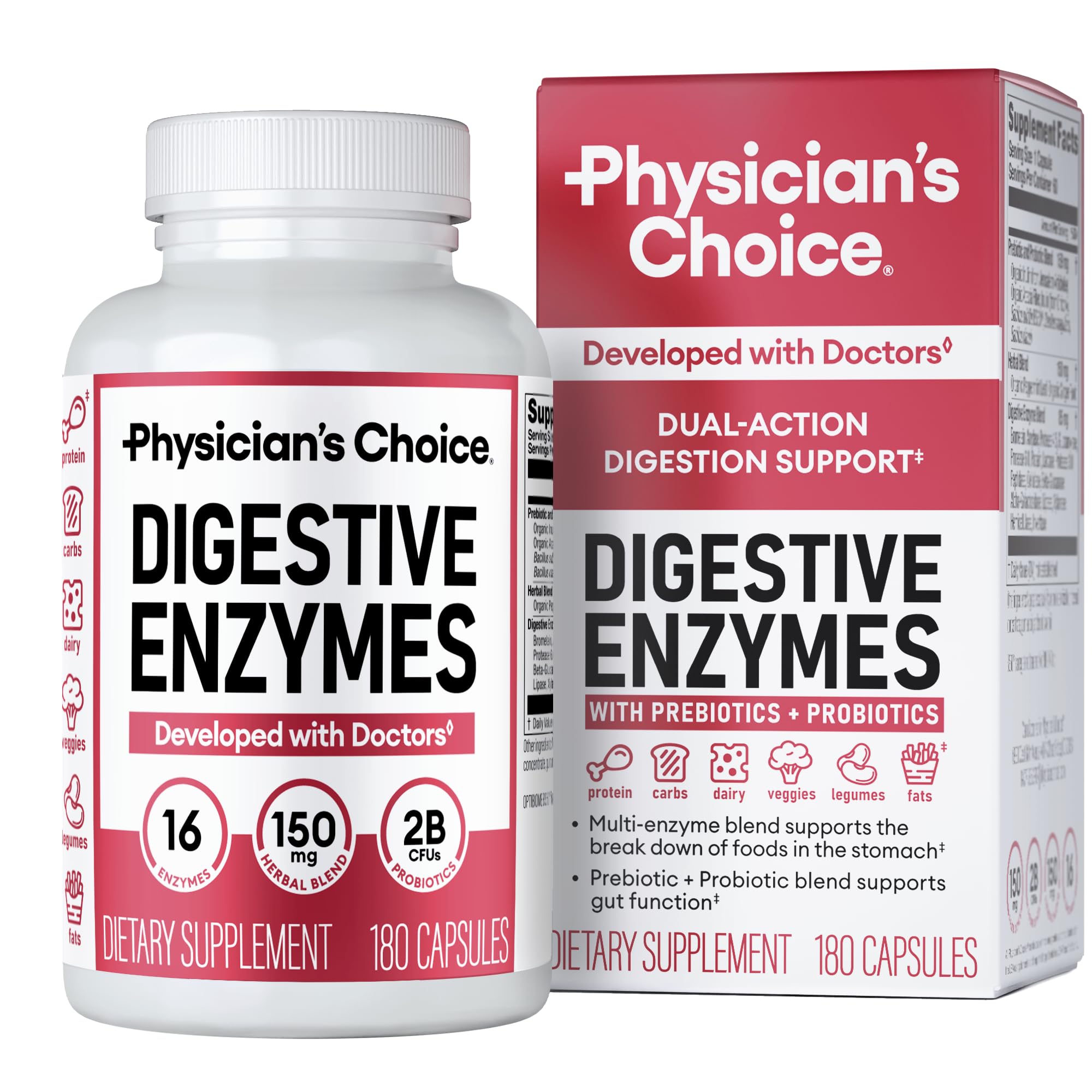 Physician's CHOICE Digestive Enzymes bottle label for daily digestion support.