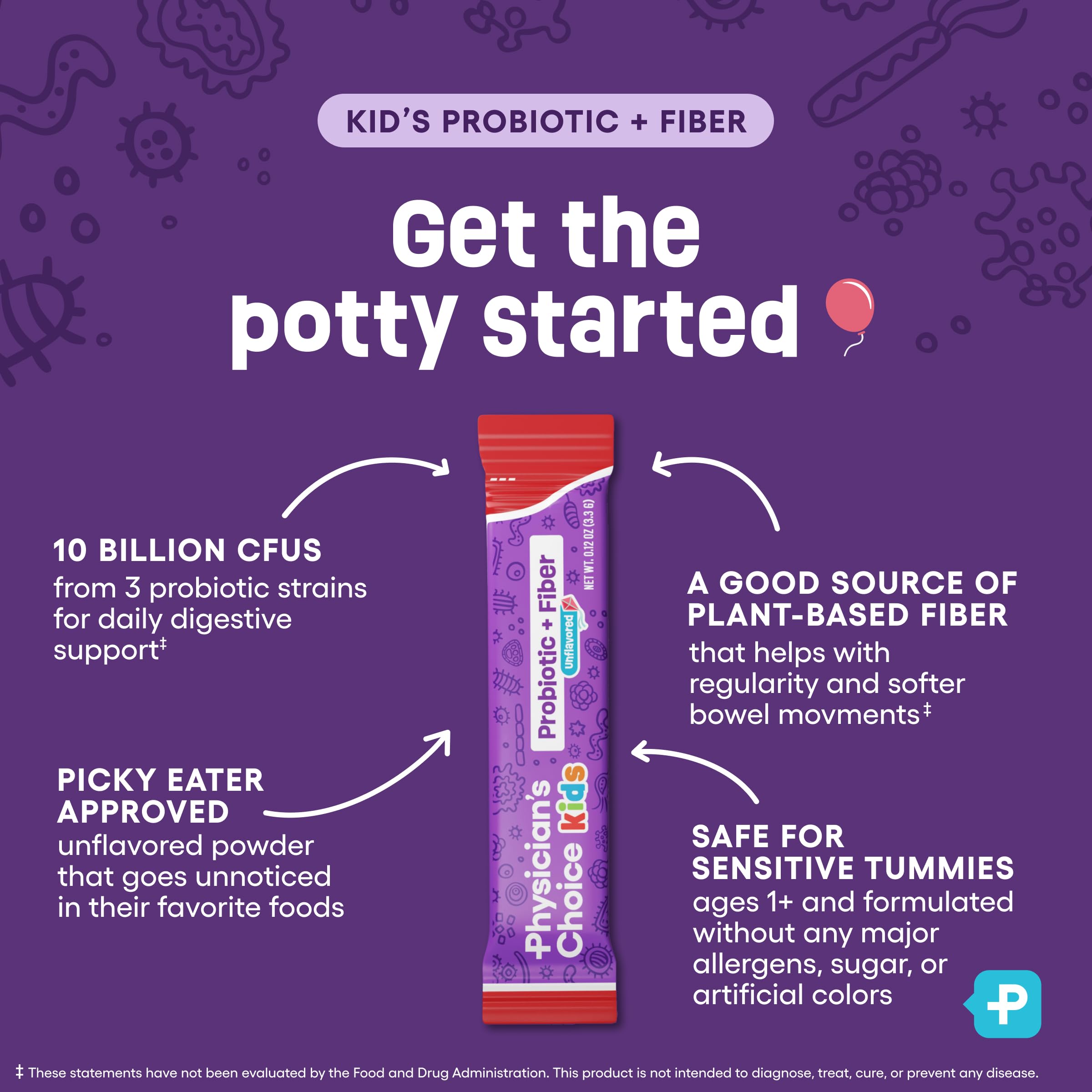 Serving Physician's Choice Kids Probiotic + Prebiotic added to yogurt for easy mixing.