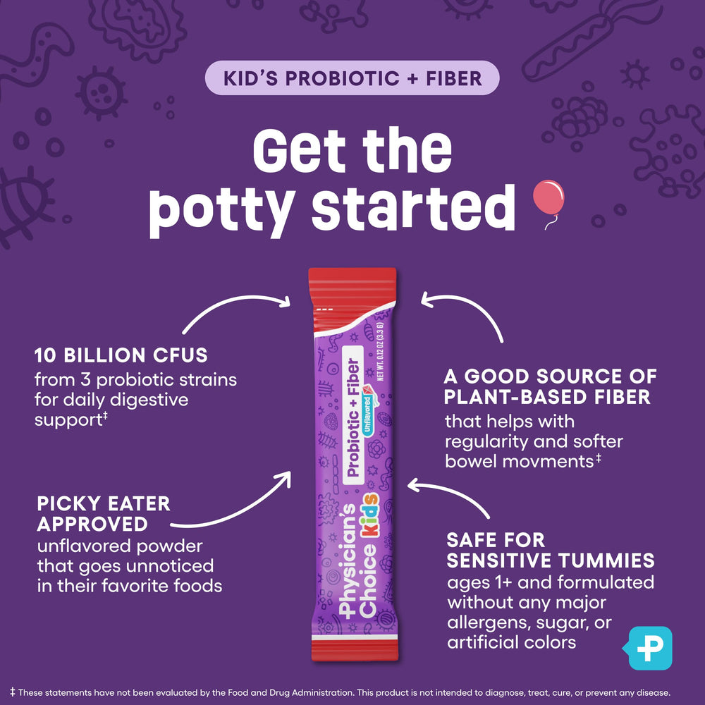 Serving Physician's Choice Kids Probiotic + Prebiotic added to yogurt for easy mixing.