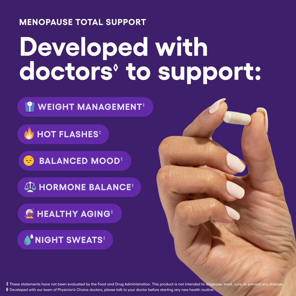 Physician's CHOICE probiotic ingredients including black cohosh support menopausal balance.