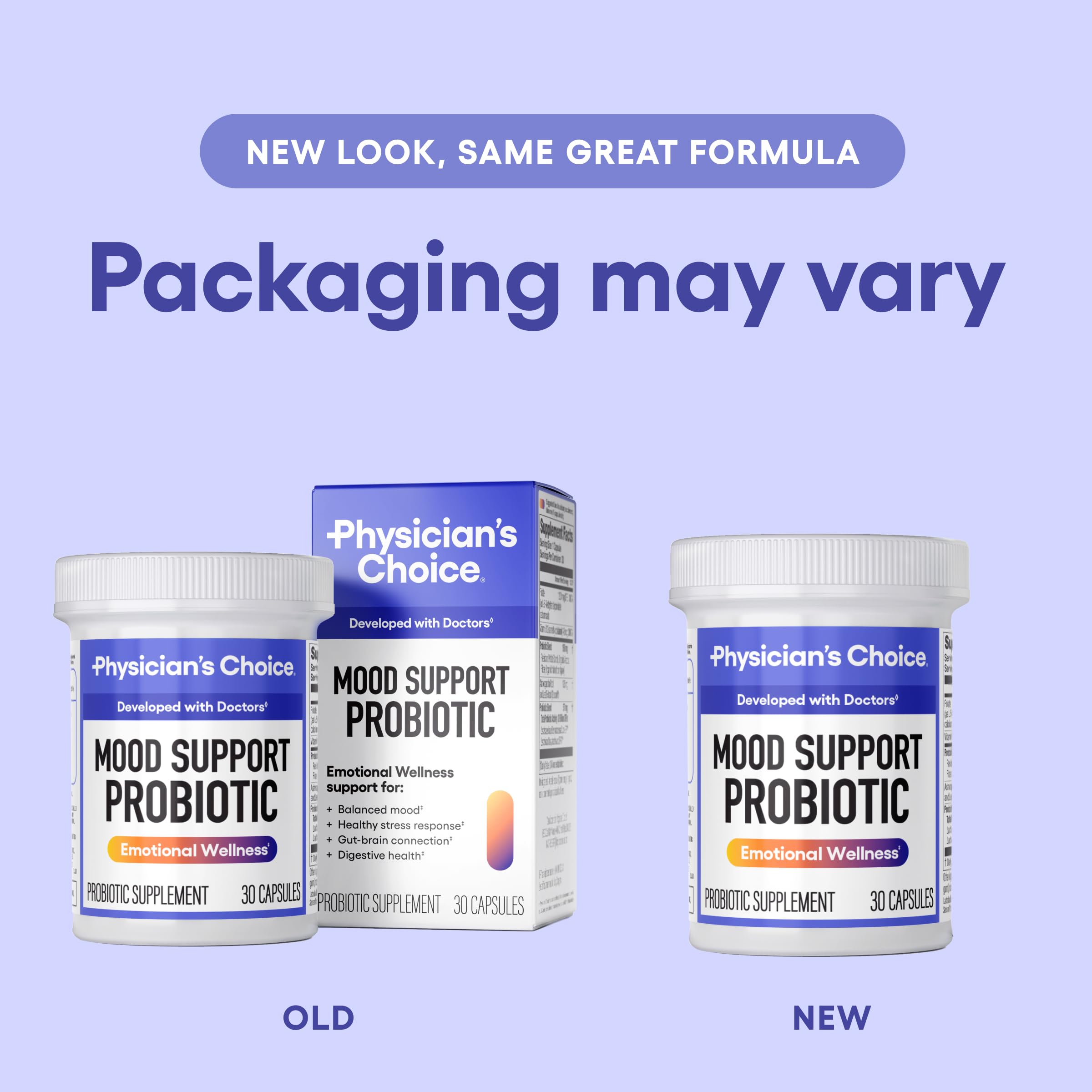 Physician's CHOICE Mood Probiotic on shelf complements wellness goals.